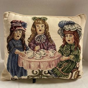 Dakotah Victorian Style Tapestry Fabric Tea Time Doll Party Throw Pillow 12”X15”